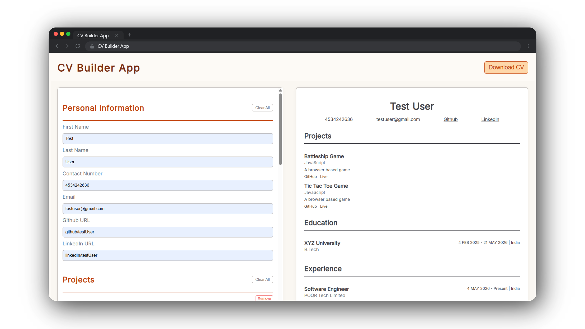 screenshot of project